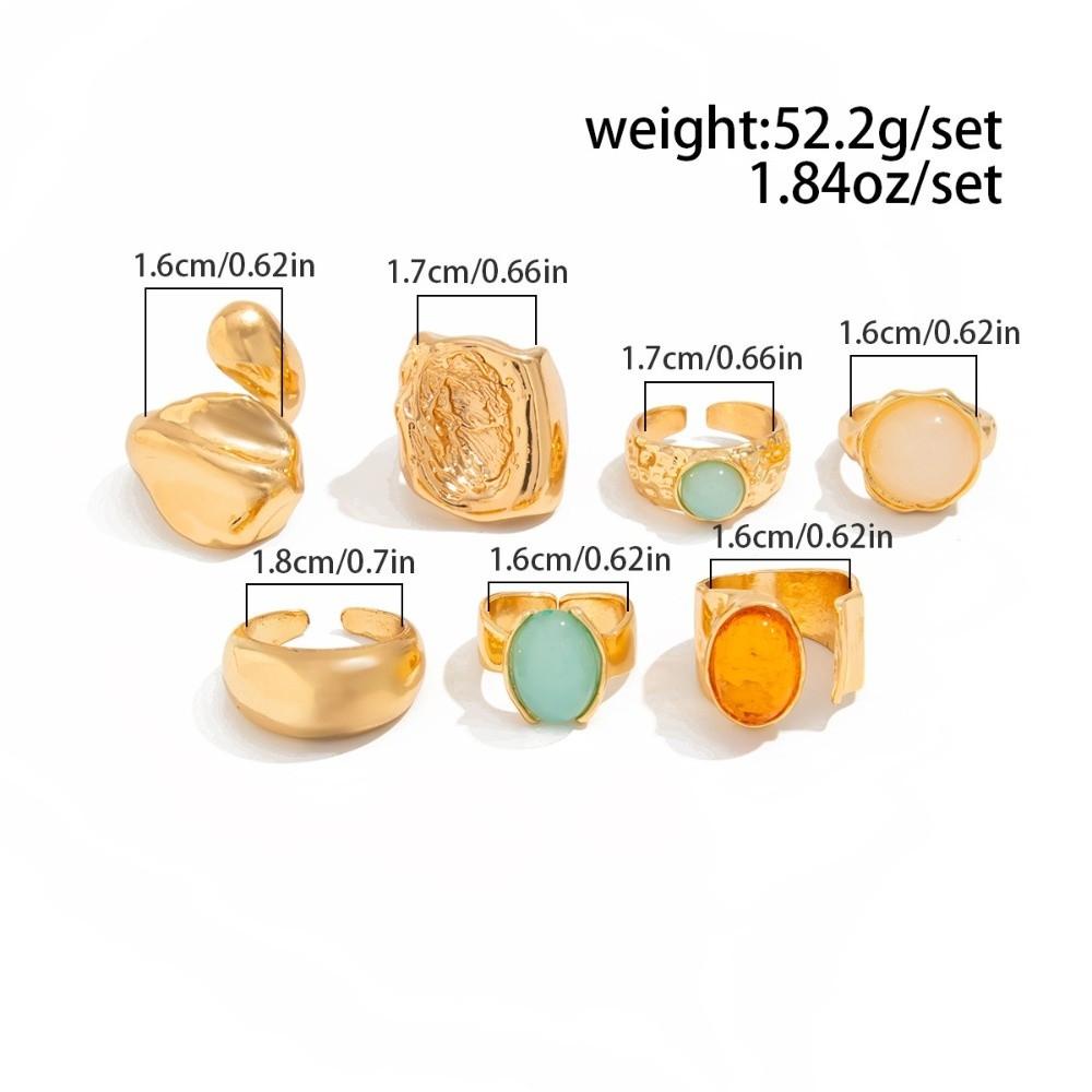 7Pcs/Set Irregular Shape Crystal Open Rings Open Design Geometric Rings Women
