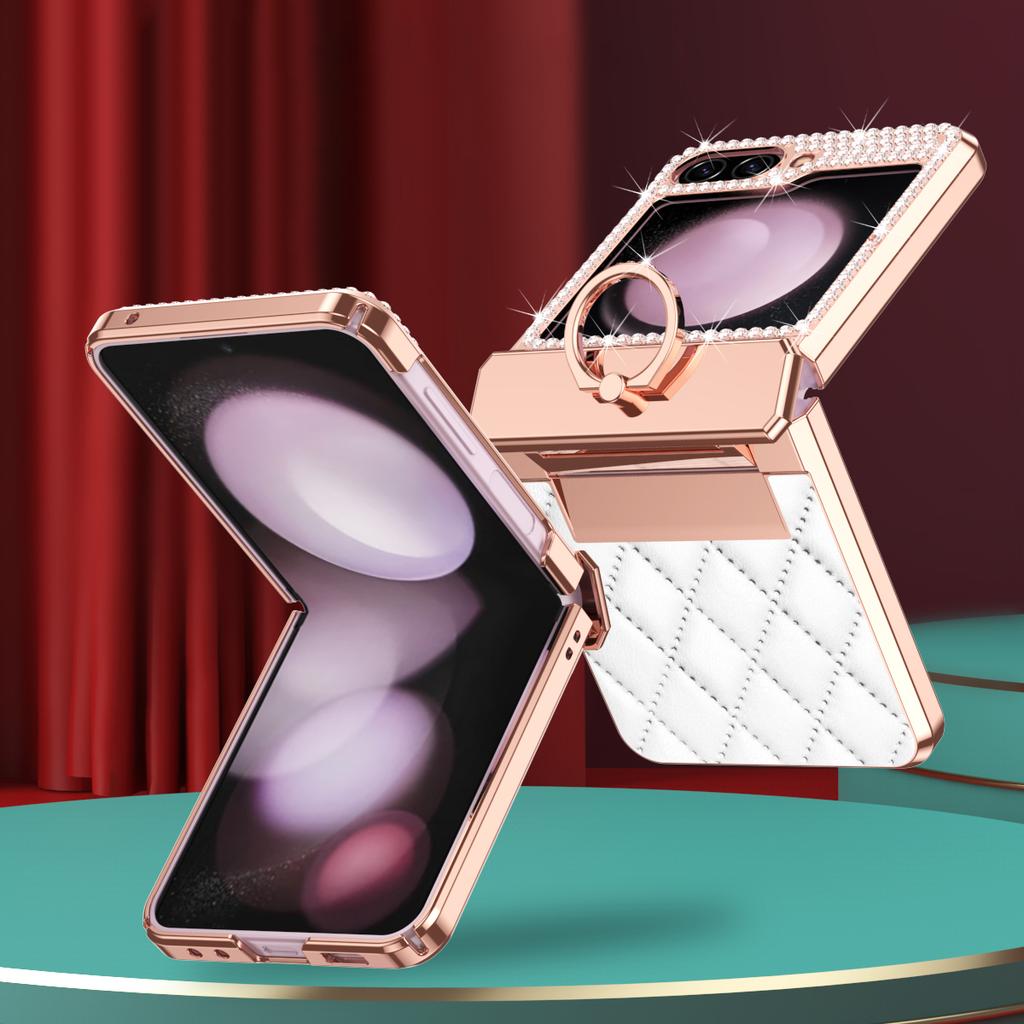 For Samsung Galaxy Z Flip6 5G/Z Flip5 5G Case Rhinestone Decor Leather+PC Rhombus Phone Cover