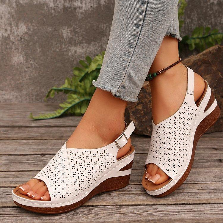 22 new sandals large size shoes open-toe one-word buckle with wedge heel