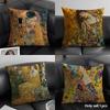 G-Gustav Klimt Oil Art Cushion Cover Natural Linen Organic Fabric Double-Sided Printing Sofa Home Decor Gift Pillow Case