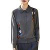 Women's French Retro Diamond Pattern Wool Knit Cardigan - Long Sleeve, Slimming Fit