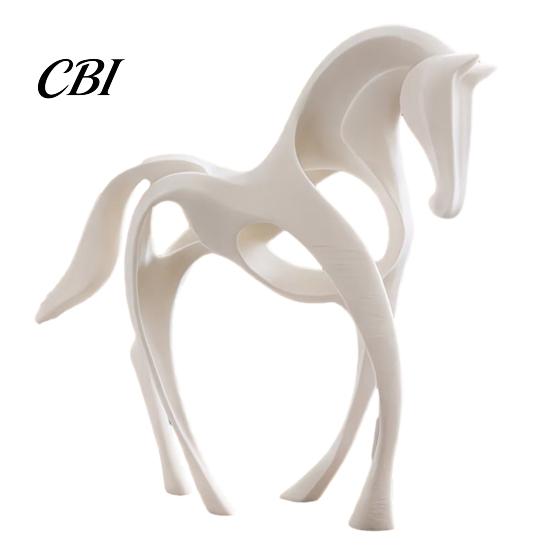Modern Art Sculpture 3D Printed Abstract Horse Statue, Minimalist Galloping Stallion with Matte Home Decor Ornament Flowing Curves, Desk for