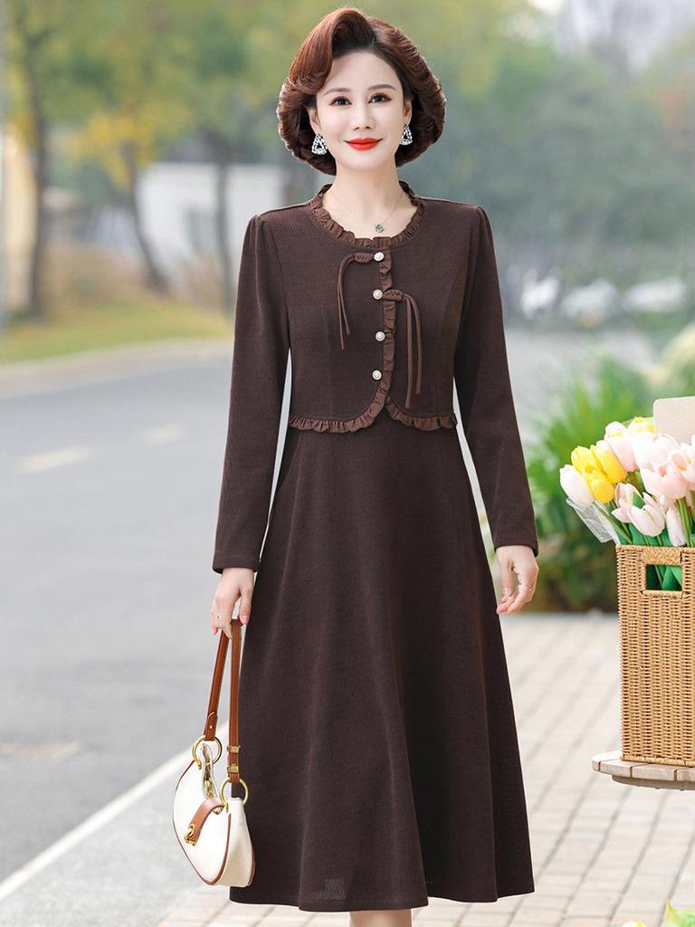 2026 Chinese Style Faux Two-Piece Spring Dress for Middle-Aged & Elderly Women