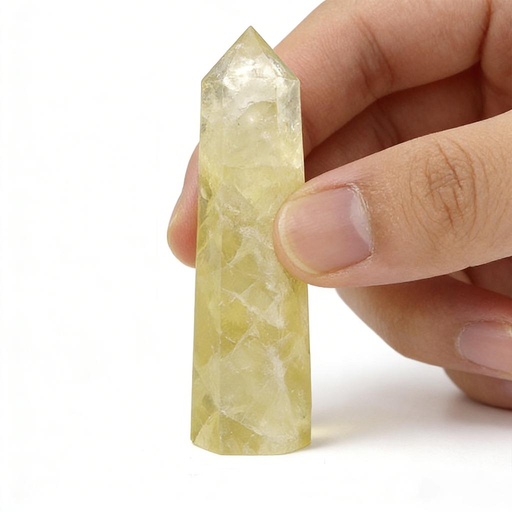 Aiercrystal 1 Adet Doğal Kristal Sitrin Kulesi 8 cm - 15 cm (8-15Cm) Meditasyon İçin 6 Yüzlü Tek Nokta Prizma Kristal Asa