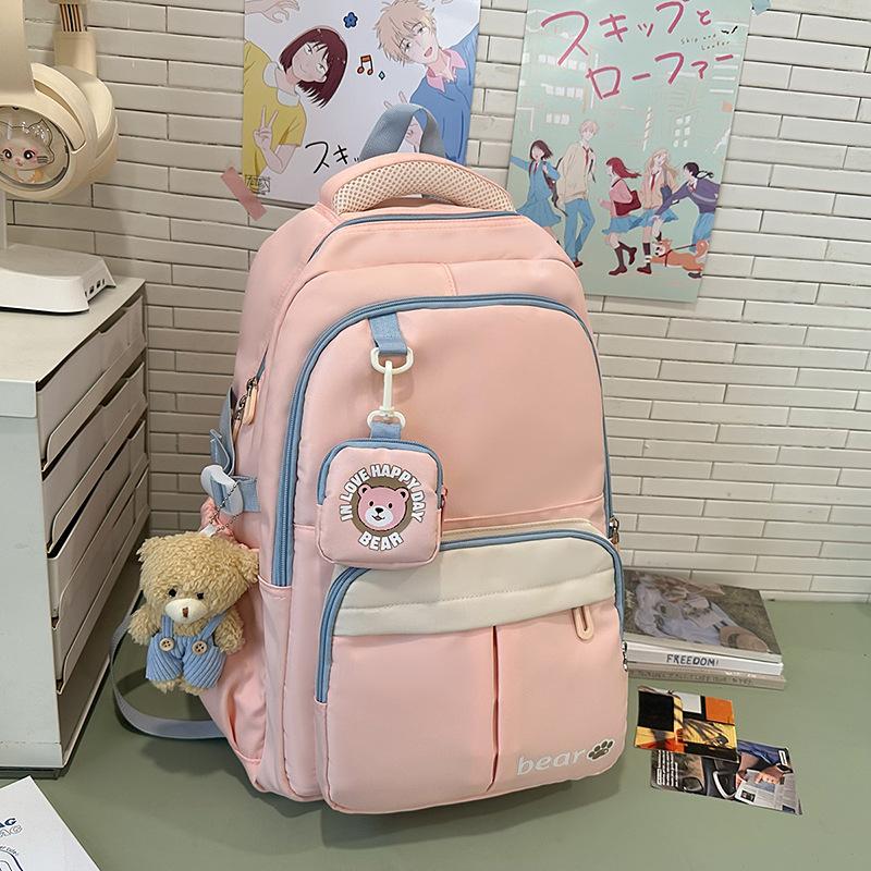 School Bag Schoolbag Female Ins Wind Korean Version Cute Three To Six Contrasting Color Backpack