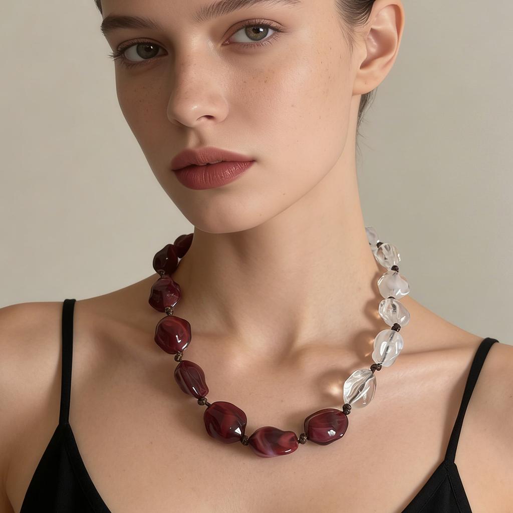 Simple and Fashionable, Personalized Design Sense, Casual and Versatile, Colorful Geometric Multi-color Splicing, Exaggerated Beaded Necklace, Women