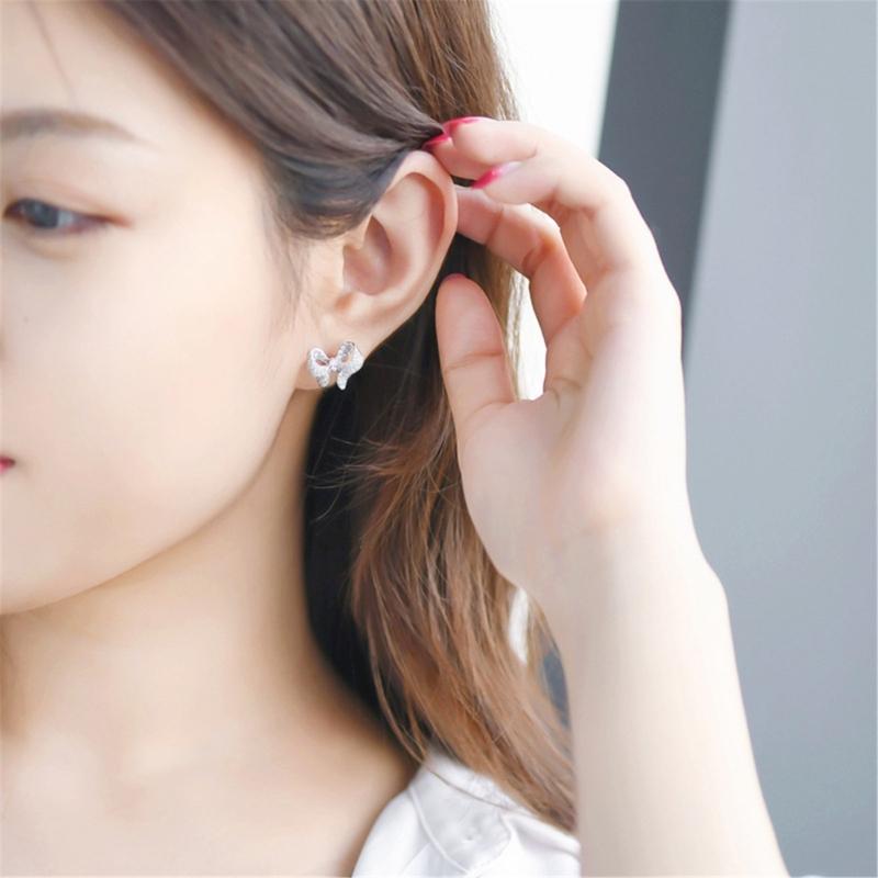 Zircon Bowknot Studs Earrings for Women Fashion Silver Color Crystal Ear Studs Adornment Elegant Wedding Jewelry Gift