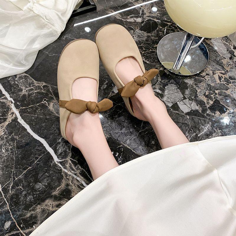 Flat-soled Single Shoes 2025 Summer New French Bag Head Versatile One Pedal Half Drag Lazy Bow Gentle Slippers