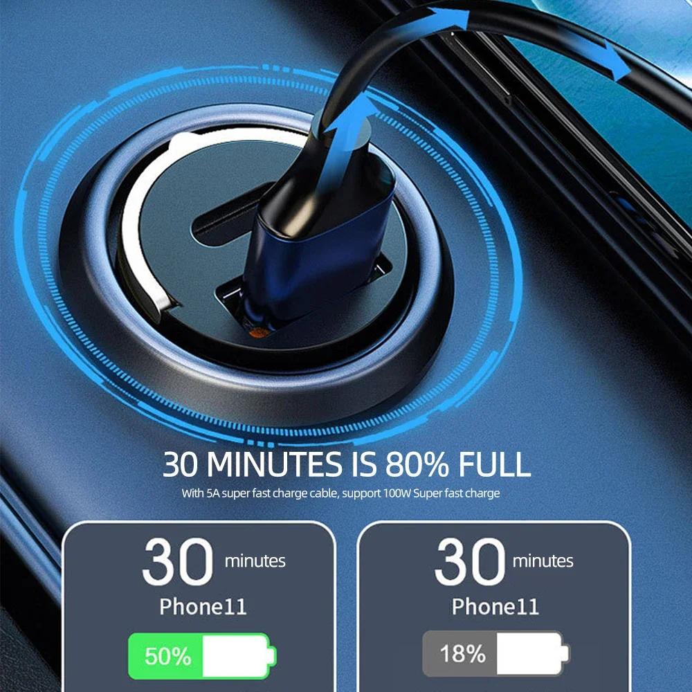 200W Car USB Fast Charger 4.0 QC4.0 QC3.0 QC SCP 5A PD Type-C 200W Fast Car USB Charger Universal for IPhone and Xiaomi Phones