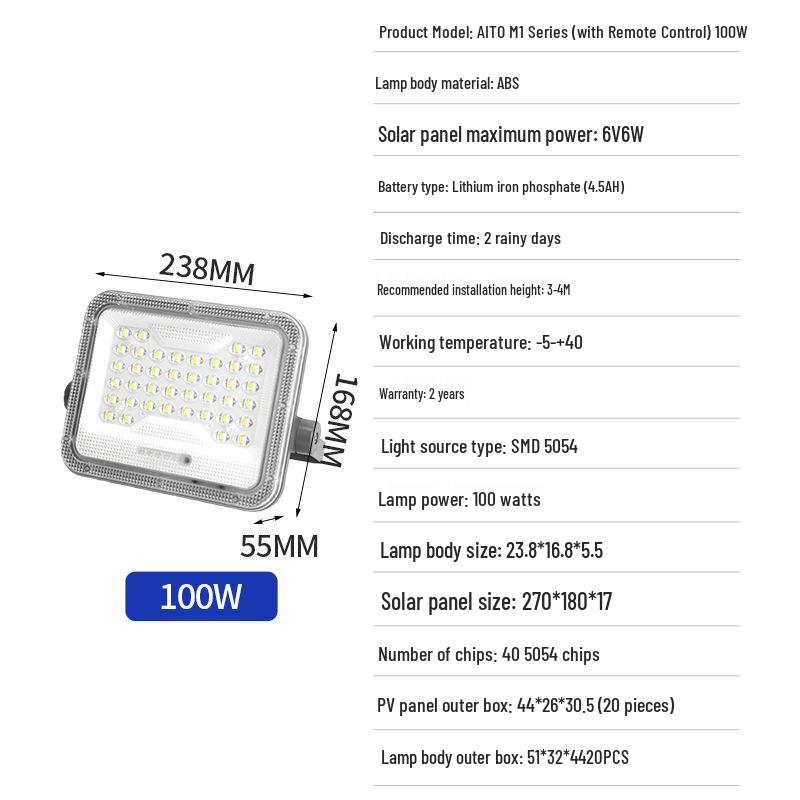 High-Power Waterproof LED Outdoor Solar Floodlight for Courtyards and Rural Areas