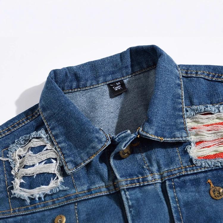 Plus Size Men's Korean Style Embroidered Denim Vest - Trendy Slim Fit Casual Shoulder Cape.