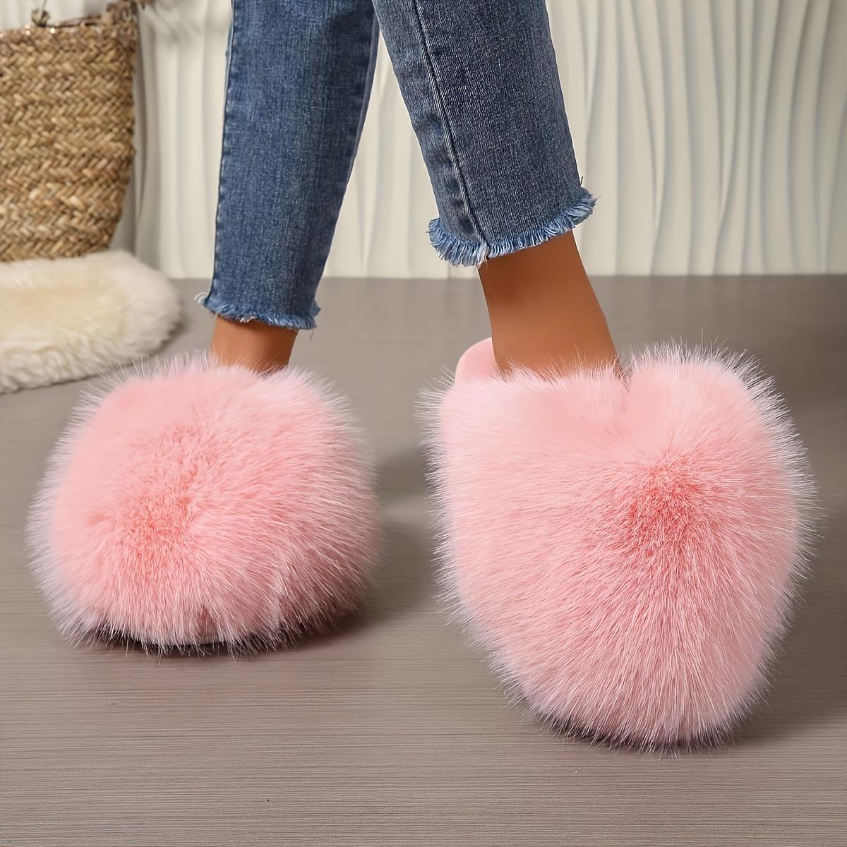 

1 Pair Elegant Faux Fur Slippers for Women, Indoor/Outdoor House Shoes, Korean Style Warm Flat Non-Slip Rubber Sole, Pure Color, Fabric Lined 38-39