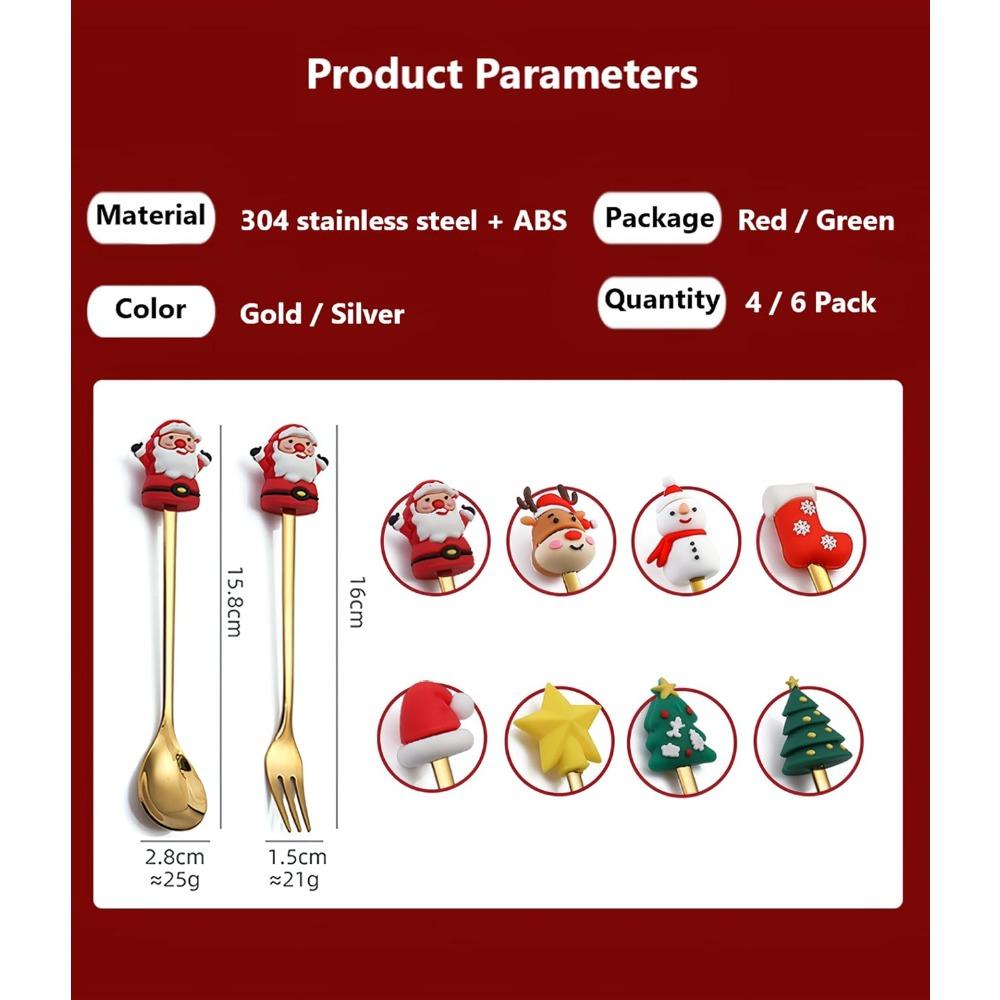 6 Pcs Christmas Decorative Spoons and Forks for Home Coffee Spoons Dinner Forks Dessert Spoons Stirring Spoons Green Packaging