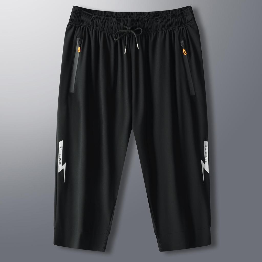 Men's Quick-Dry 3/4 Length Running Shorts - High Elastic, Ice Silk, Breathable, Summer Sports & Casual Wear.