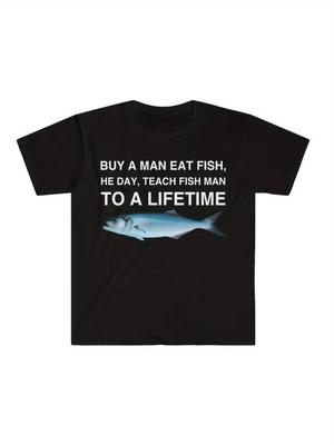 Compra un Uomo Mangia Pesce, Lui Giorno, Insegna Pesce Uomo, A Una Vita Divertente Meme T-Shirt