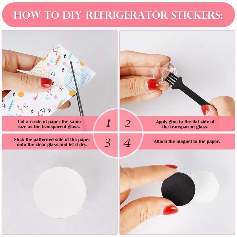 ABWR-124Pcs Craft Magnets Glass W Adhesive Backing And Transparent Clear Glass Cabochons DIY Craft Fridge Magnets Sticker Easy T