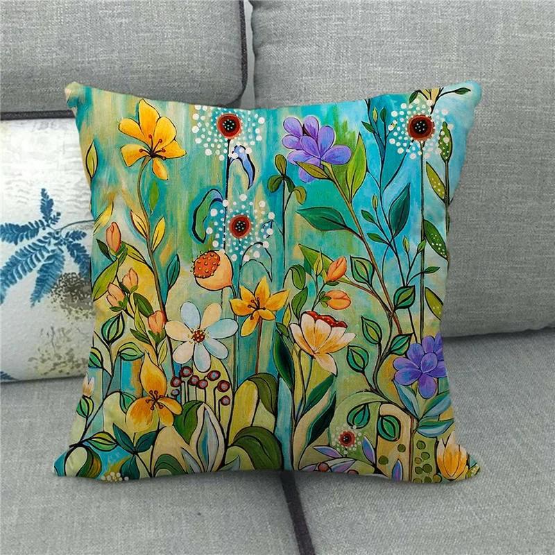 Living Room Bedroom Sofa Bed Chair Pillowcase Pumpkin Plant  Watercolor Thanksgiving Linen
