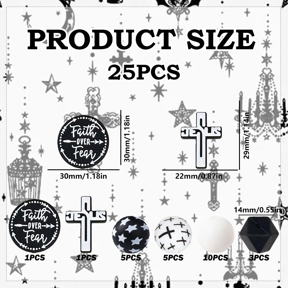

25PCS Faith Cross Silicone Bead Set, perfect for DIY handmade crafts such as keychains, necklaces, bracelets, etc