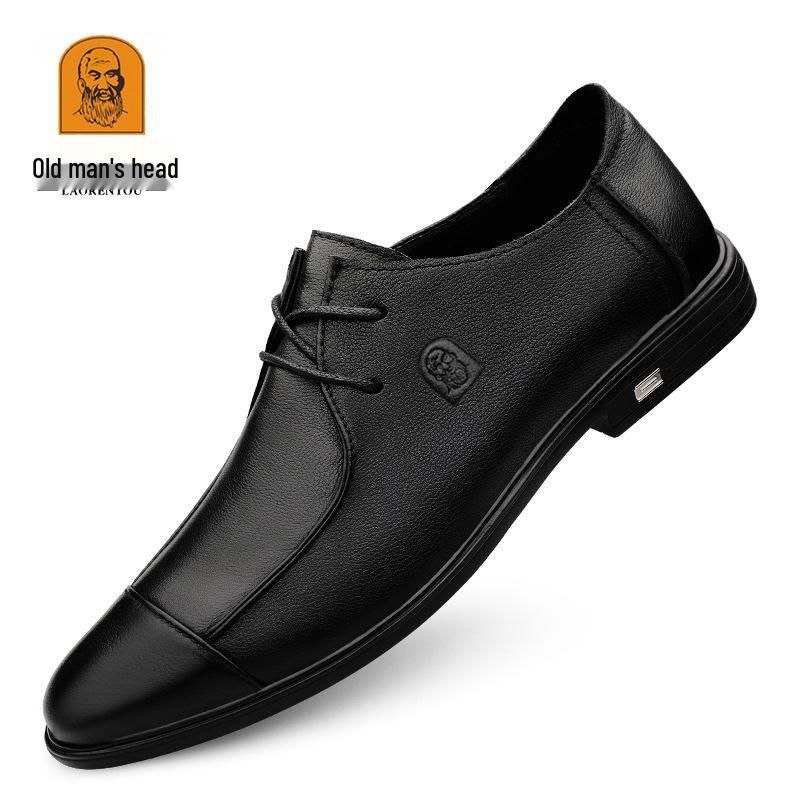 Men s Lace-Up Leather Shoes: Genuine Cowhide, Breathable, Casual, Soft Rubber Non-Slip Sole. 39 чёрный