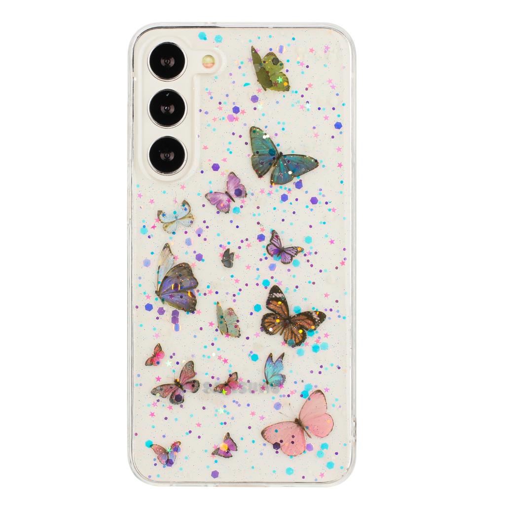 For Samsung Galaxy S23+ Case Anti Drop TPU Phone Back Cover Epoxy Glitter Butterfly