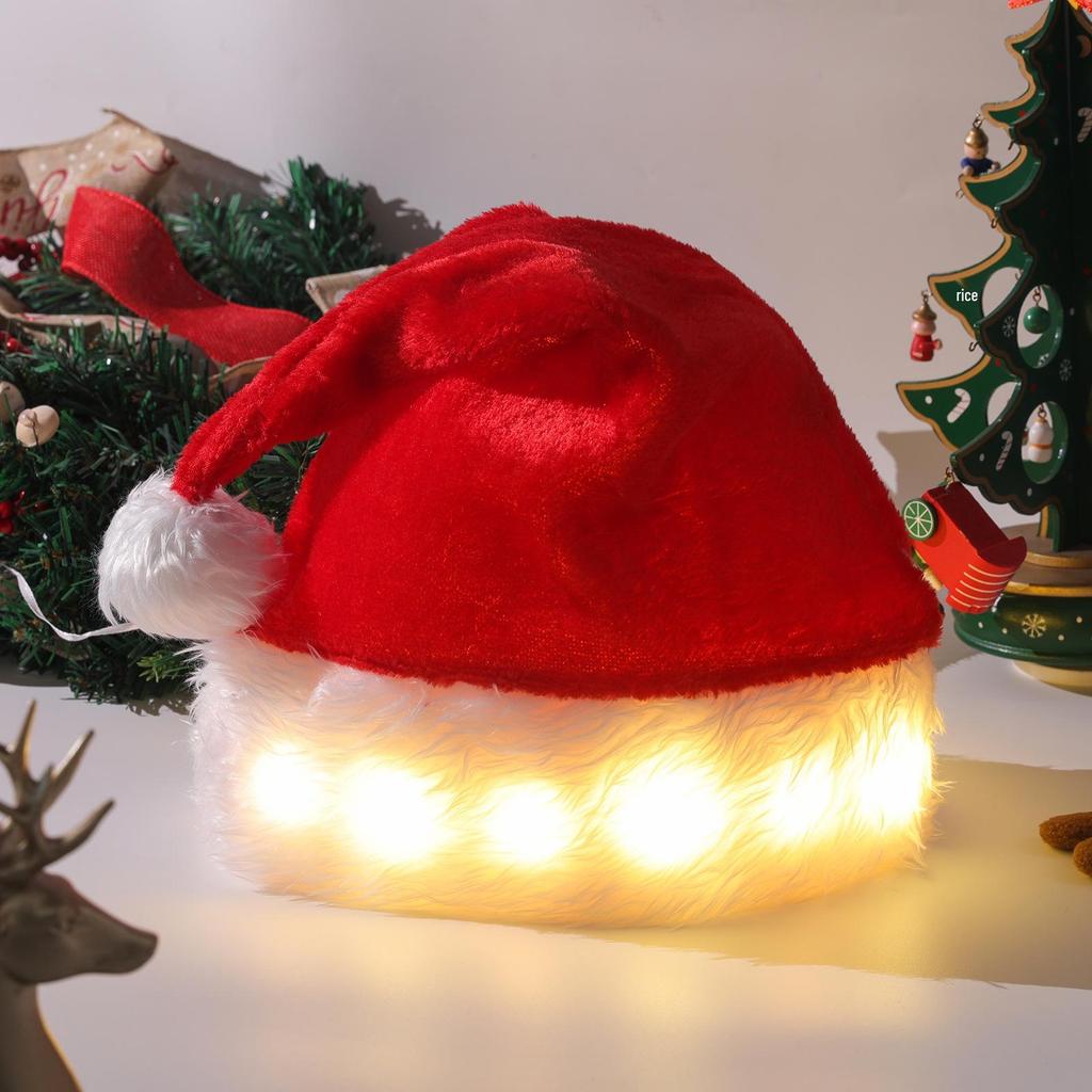 Qiaochi LED Christmas Santa Hat - Long Plush Luminous Decoration