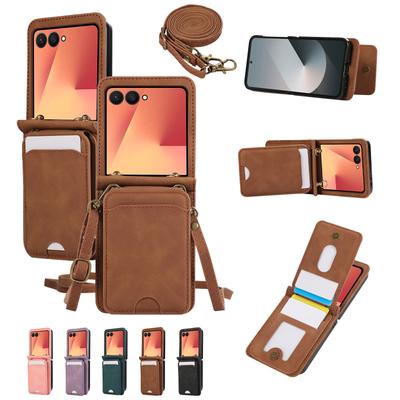 Portefeuille en Cuir Porte-cartes Housse pour Samsung Galaxy Z Flip 7 FE 6 5 4 3 avec Lanière Portée Épaule Coque de Téléphone