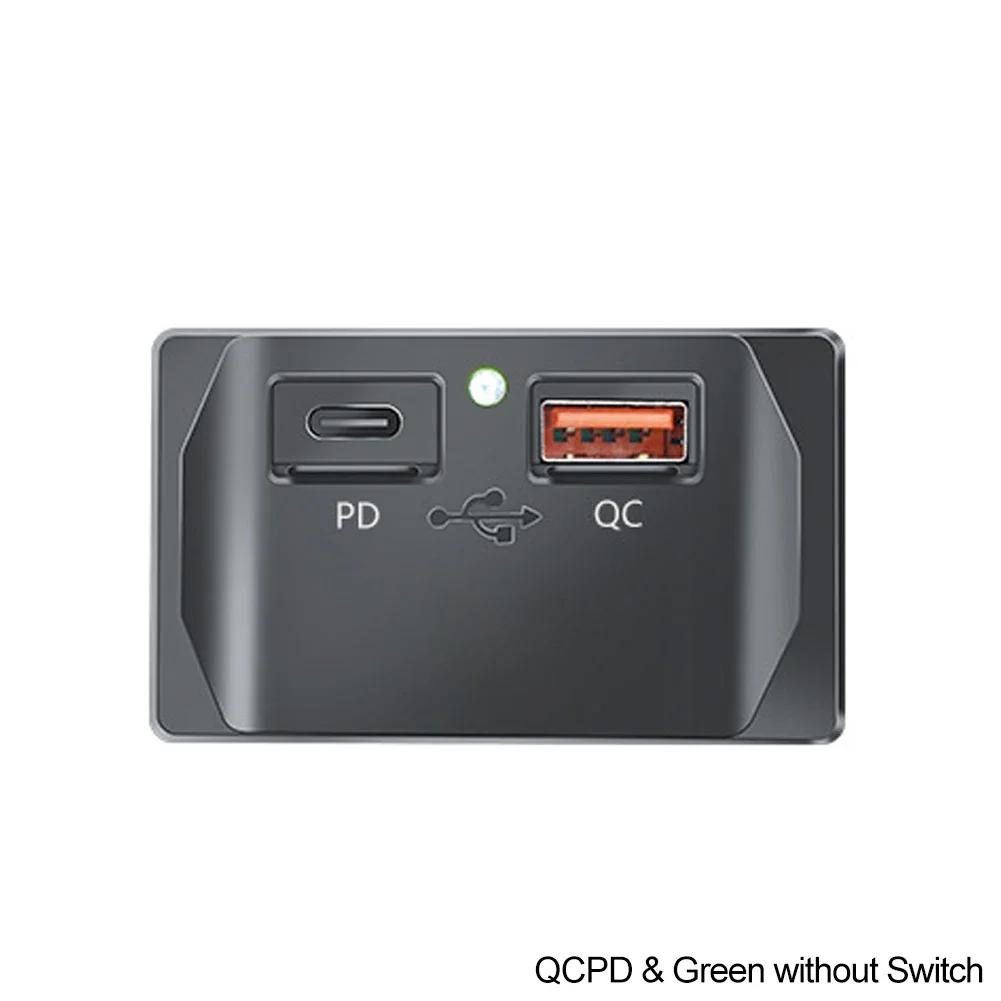 Car QC 3.0 USB PD Type C Fast Charger Socket 12V-24V with Switch LED Light Power Outlet Quick Charge for Motorcycle RV Boa