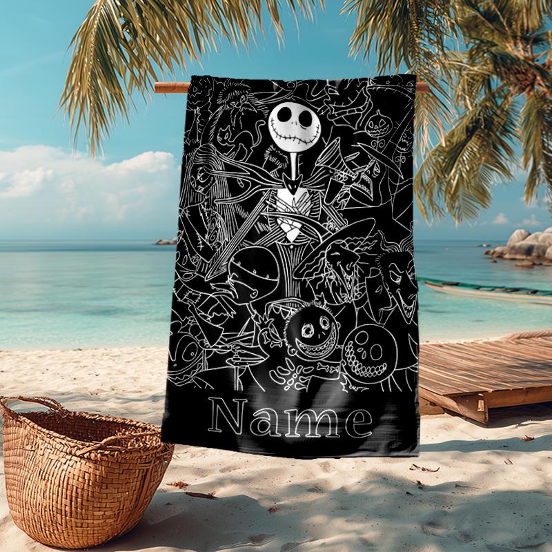 Custom Name Ultra-Soft Beach Towel with The Nightmare Before Christmas Theme,Ideal for Pool - Camping, Diving - Perfect Travel Essential, Vibrant Beac
