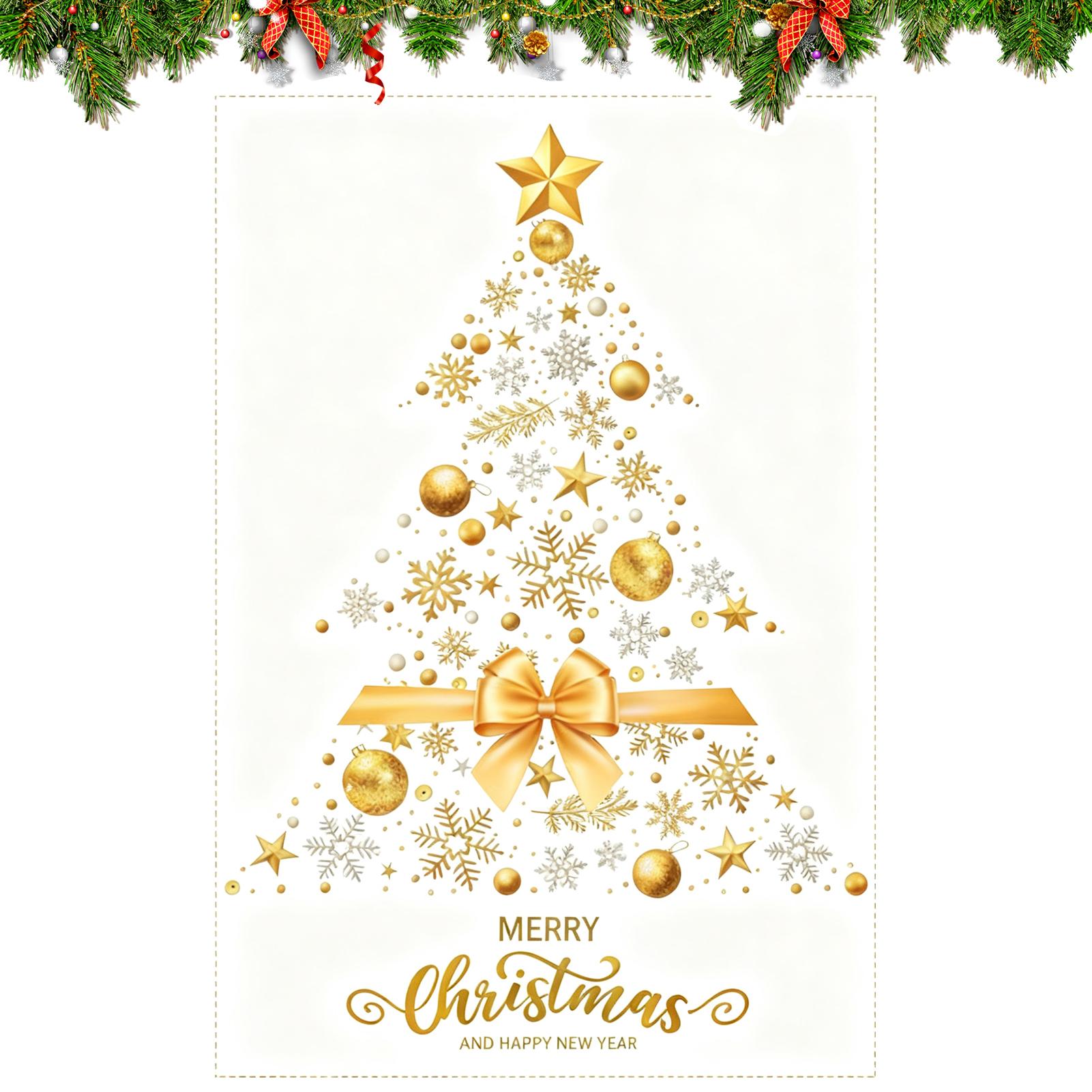 

Golden Christmas Tree Glass Stickers Large Static DIY Wall Film Removable Double-sided Golden Christmas Tree Window Decal CN