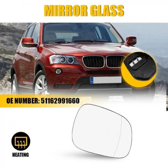 Passenger Right Side Heated Mirror Glass for BMW X3 2010-2014 W/ 4 Pin Connector