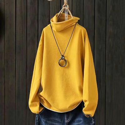 Women Top Stylish Pile Collar Solid Color T-shirts Soft Comfortable Long Sleeve Pullover for Autumn Winter Top