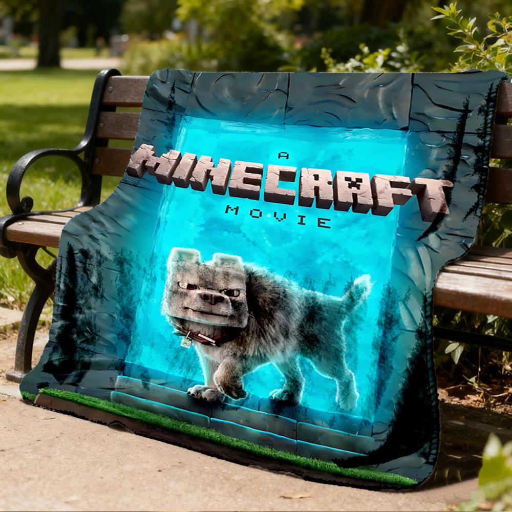1pc Minecraft Movie Dog Outdoor Flannel Blanket, Cozy & Warm Soft Te Playful Design, Napping Camping,