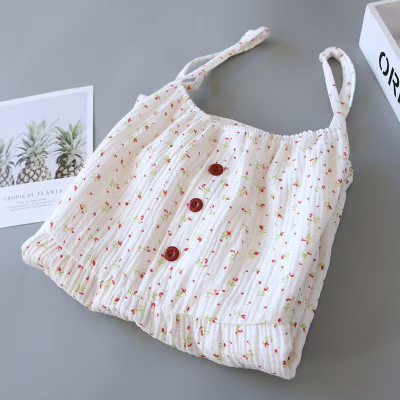 Women's Pure Cotton Crinkle Nightgown, Camisole Style, Breathable & Sweat-Absorbent, Loose-Fit Long Dress