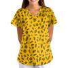 Women's Oktoberfest Print V-Neck Short Sleeve Scrub Top with Pockets, Loose Fit