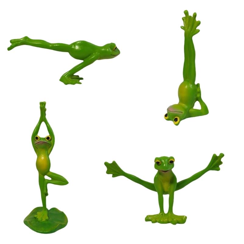 Resin Yogas Frogs Figurine Decors Mascots Frogs Resin Crafts 4Different Yogas Pose Frogs Sculpture Statue for Table Decors