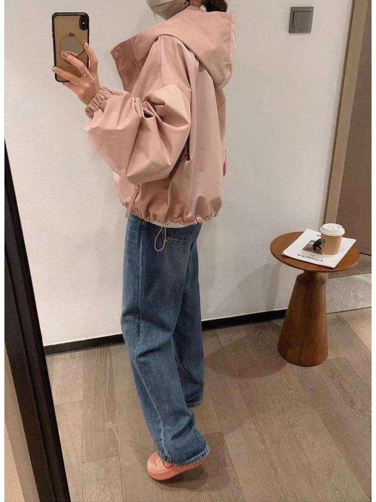 Trendy Mint 2025 Women's Hooded Jacket: Casual Spring/Autumn Windbreaker, Loose Fit, Short Length