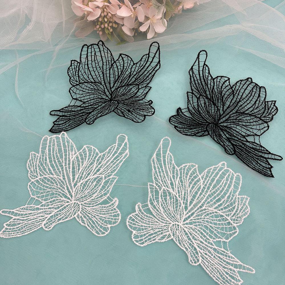 5Pcs White Black Flowers Patches DlY Sewing Wedding Dress Clothes Decoration Accessories