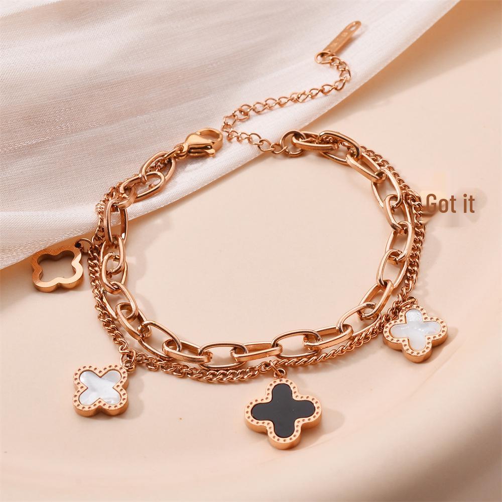 Korean Titanium Steel Four-Leaf Clover Bracelet - Women's Fashion, Versatile & Non-Fading Jewelry