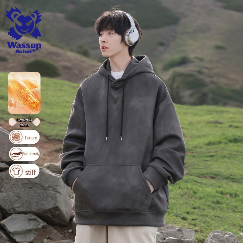 

Wassup Sohot Men s Loose Fit Retro Hooded Sweatshirt 3XL