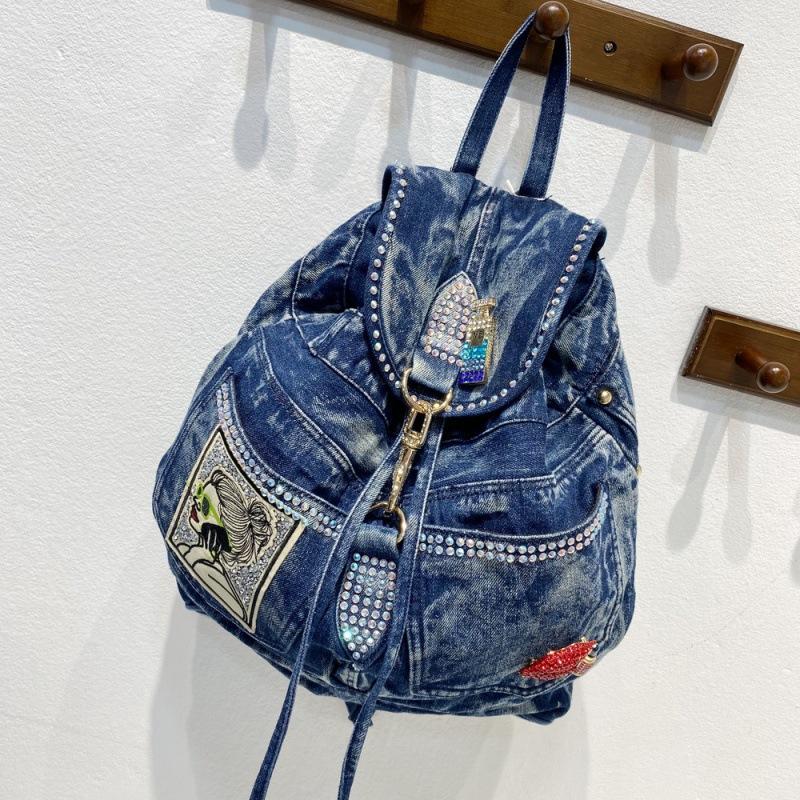 Bags Women'S Bags Canvas With Diamond Bags Casual School Bags Denim Backpacks Large Backpacks