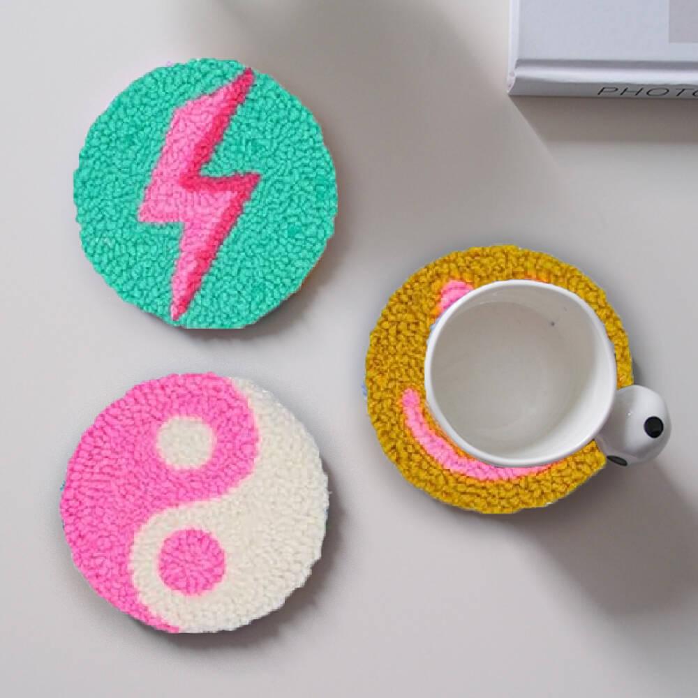 DIY Smiley Face Pattern Punch Needle Embroidery Coaster Suitable For Beginners Handmade Embroidery Set Room Decoration Gift