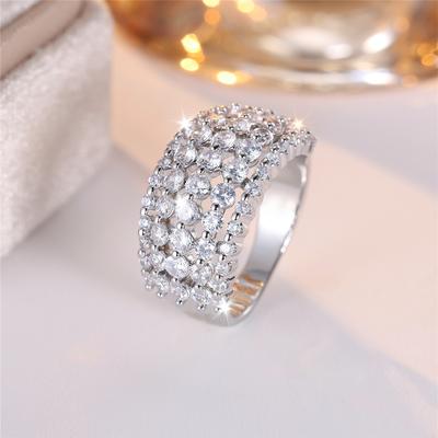 Anello Charme da Donna Lusso Bianco con Pietra di Zircone Rotonda Colore Argento Matrimonio Per Donne