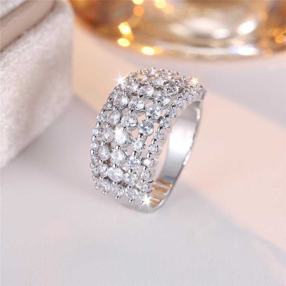 

Luxury Female White Round Zircon Stone Ring Charm Silver Color Wedding For Women 6