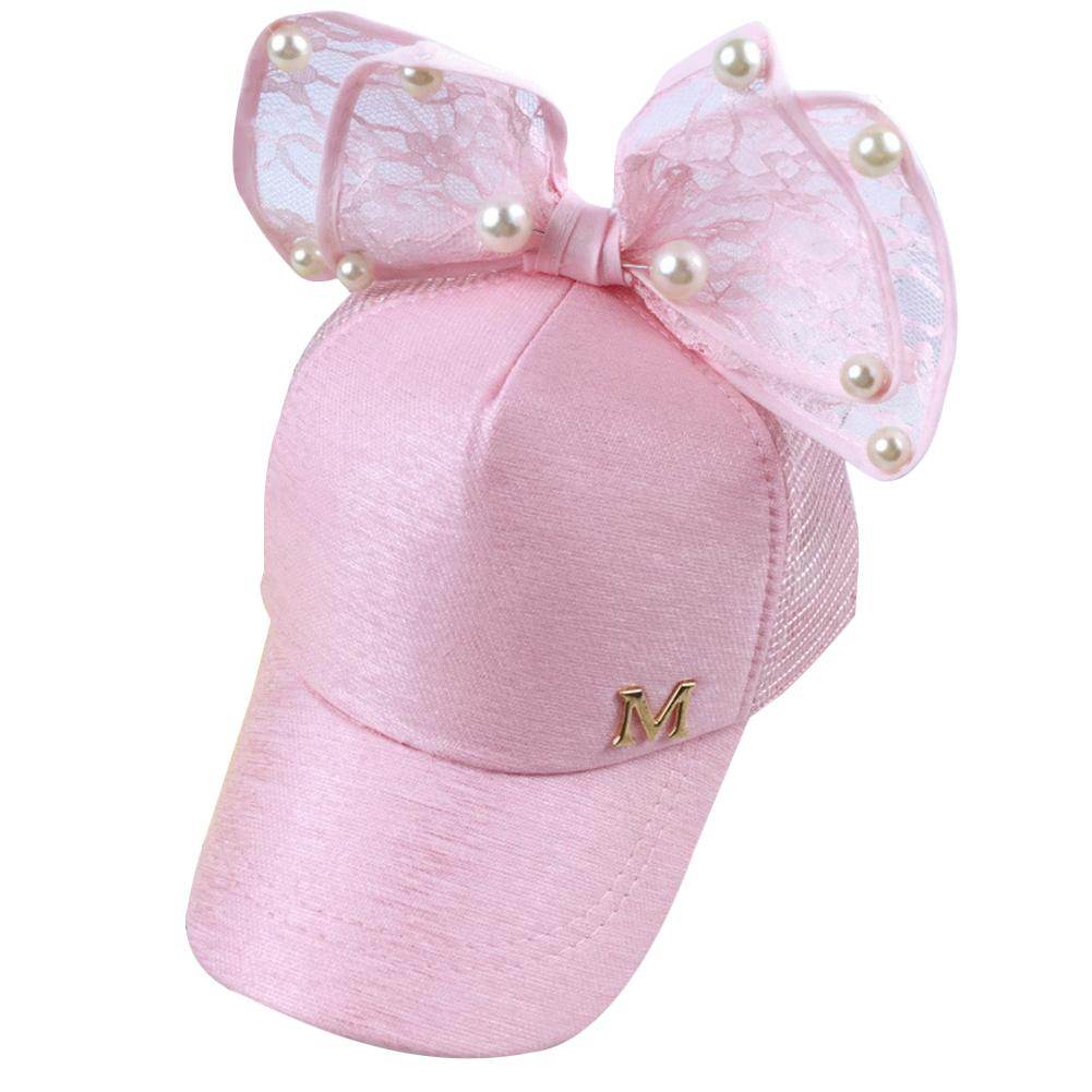 Girl Fashion Pearl Sun Hat Baseball Cap Creative Bowknot Hip Adjustable Hat