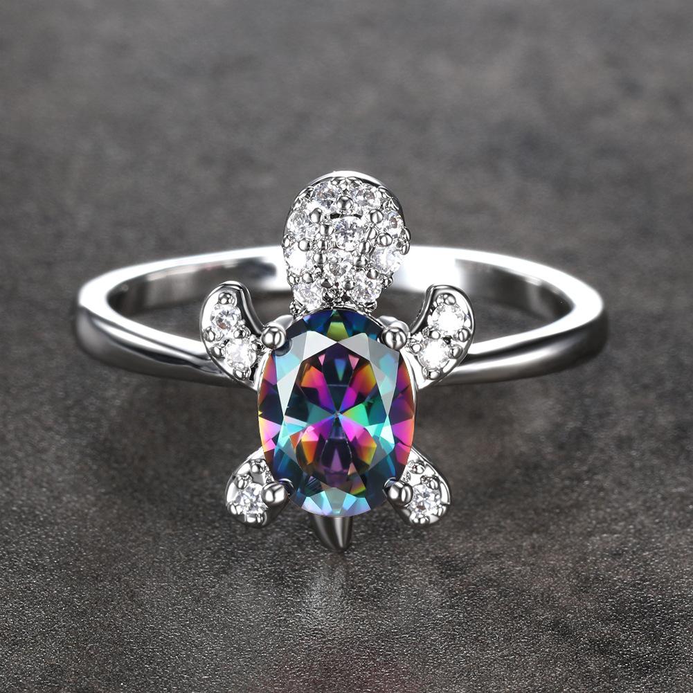 Hot Selling Fashionable White Diamond Turtle Ring Couples Simple Index Finger Ring Accessory