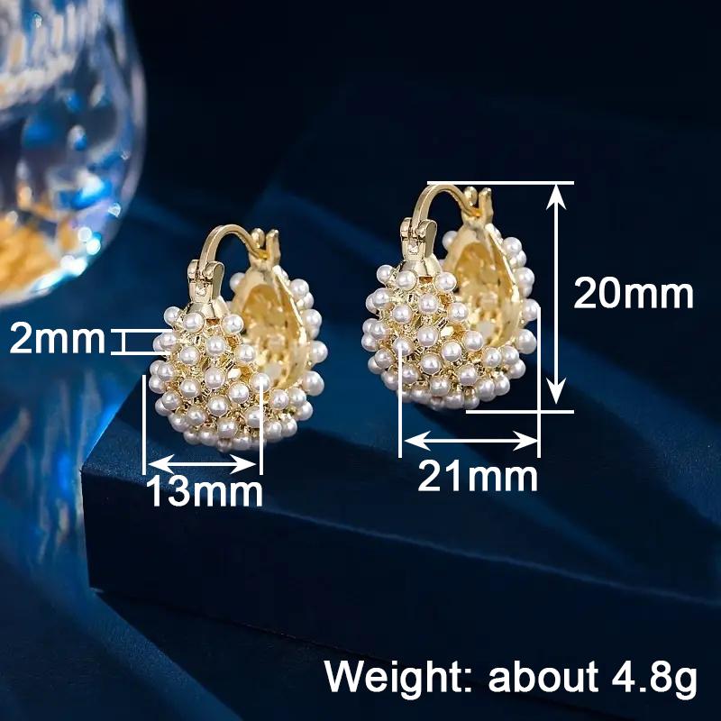 Huitan Aesthetic Women Imitation Pearl Hoop Earrings Bag Design Fashion Party Engagement Accessories Gold Color Charming JewelryGood Product