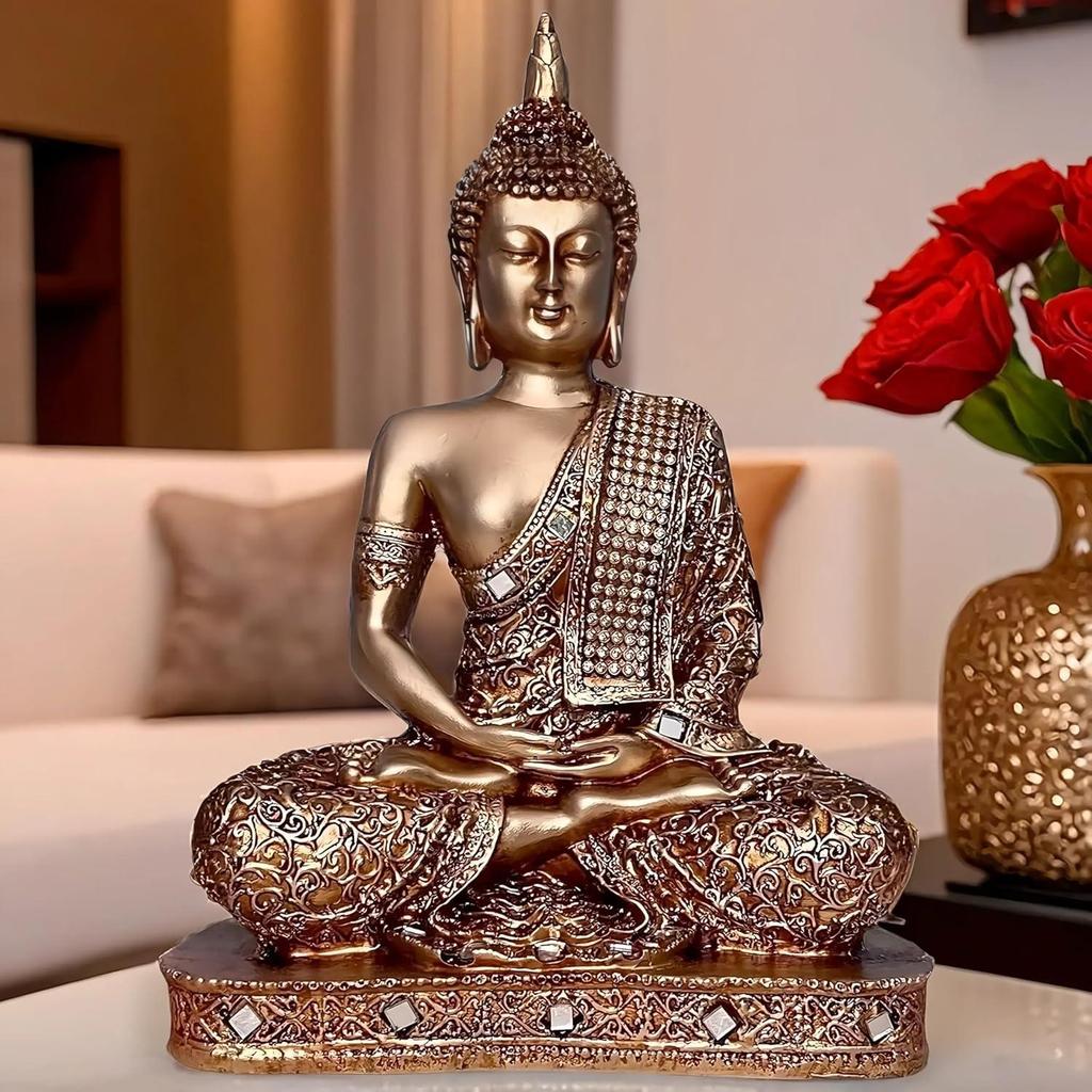 New 25 Centimetre Meditating Sitting Buddha Statue Showpiece Idol Home Decor Items for Living Room and Gifts