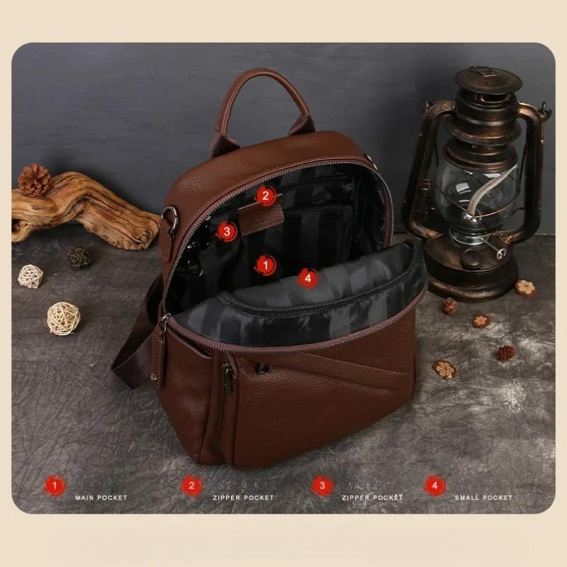 Johnature Unisex Backpack With High-end Texture And Large Capacity Commuting Genuine Leather Backpack