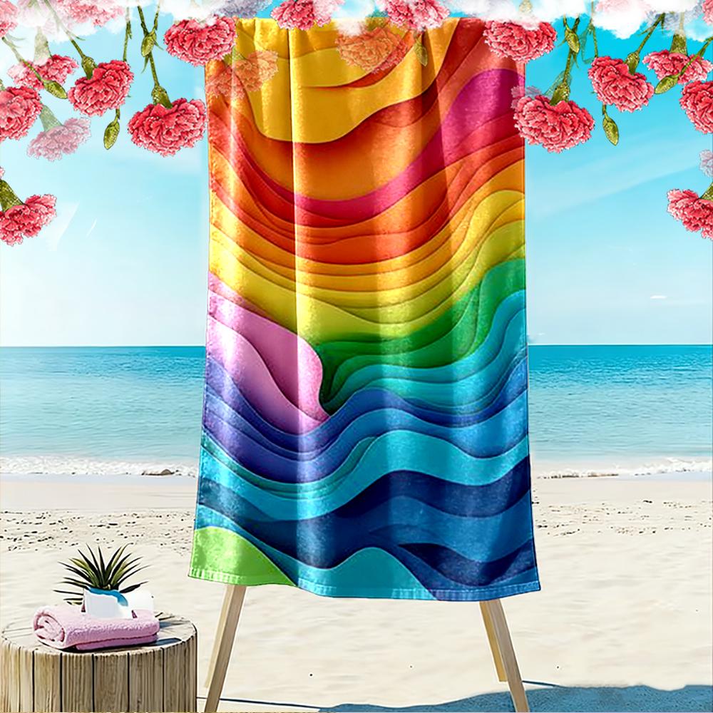 Colorful Abstract Rainbow Waves Beach Towel Quick-drying for Travel Outdoor Sports Jogging Beach and Swimming