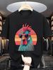 Unisex Cotton Tee Cool Rooster Sunglasses Retro Sunset Graphic Print Loose Breathable Summer Crew Neck Casual Street T Shirt Unisex